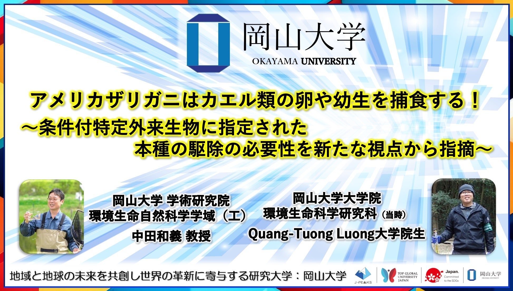 岡山大学、アメリカザリガニの捕食行動がカエル類の保全に影響することを解明